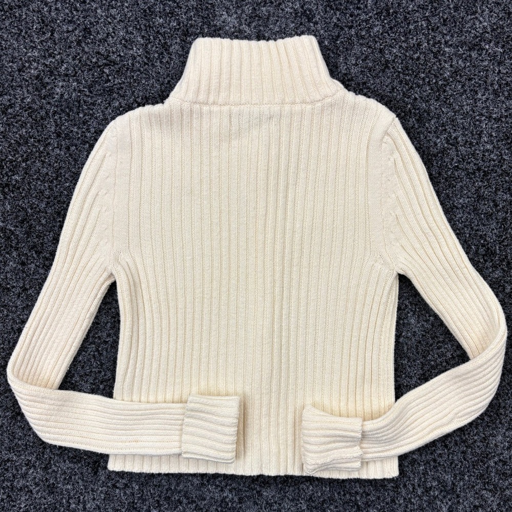 American Eagle Cream Ribbed Full Zip Mock Neck Sweater Small Two Way Zipper - Picture 2 of 5